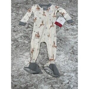 🐝 Burt's Bees Baby Unisex Pajamas, 100% Organic Size 3-6 Months Deer Design🆕
